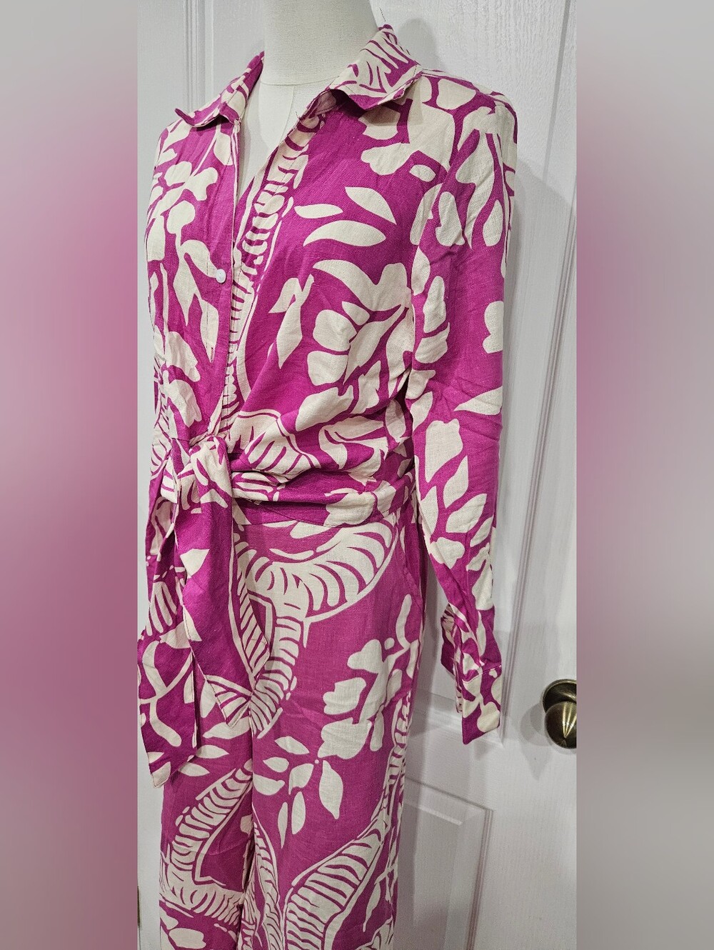 Christian Siriano Pink and Cream Tropical Print Pants Set - Picture 2 of 2